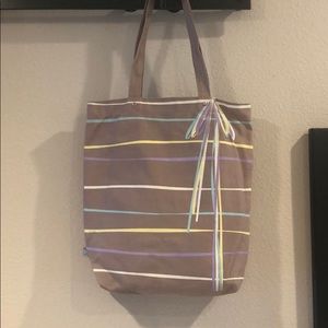 Gray Striped Bow Tote Bag